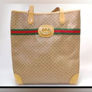 Gucci Micro GG Sherry Coated Canvas Tote Leather Trim & Gucci Webbing Tote